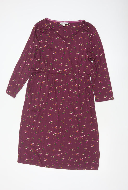 White Stuff Womens Purple Geometric V-Neck A-Line Dress Size 12