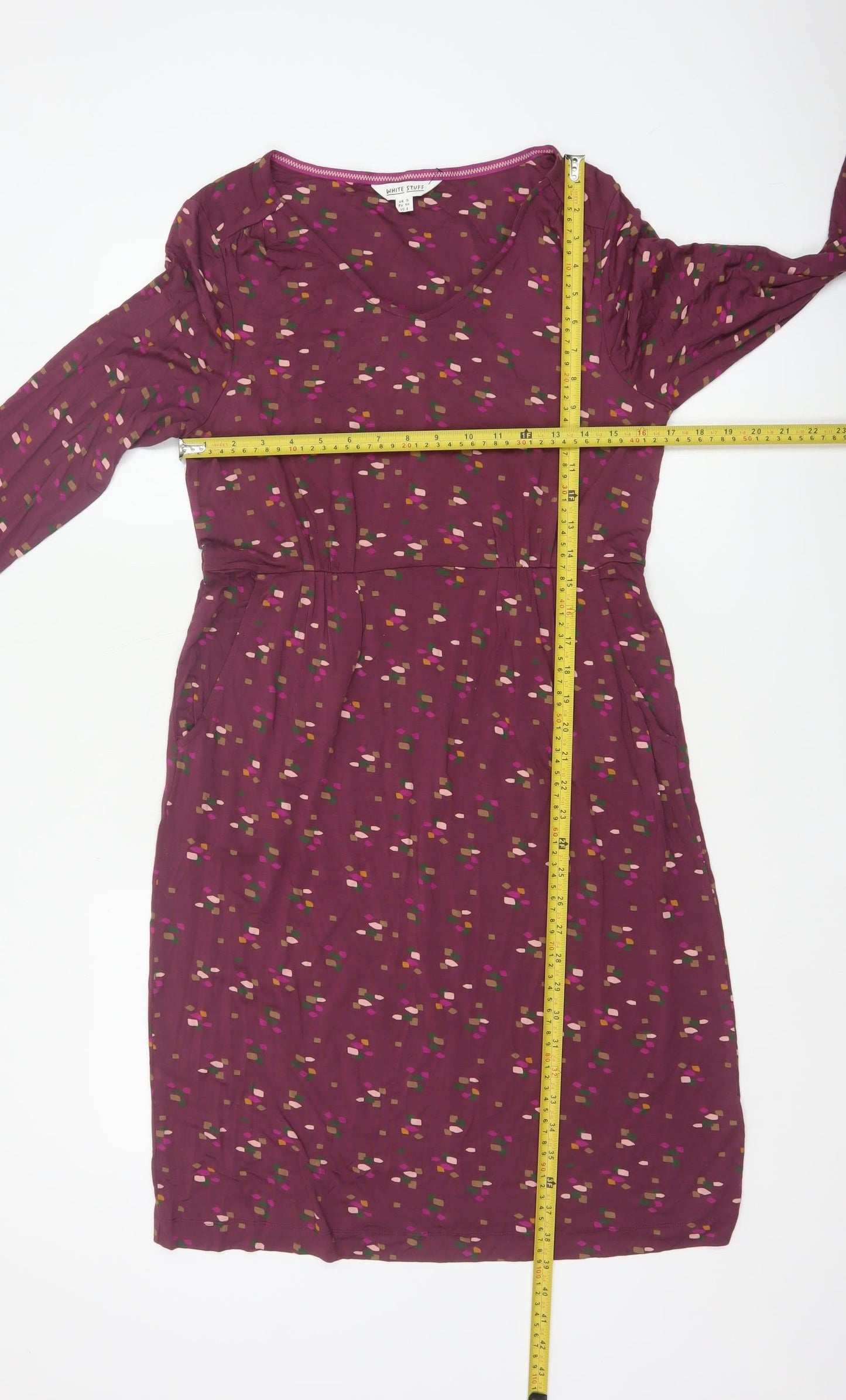 White Stuff Womens Purple Geometric V-Neck A-Line Dress Size 12