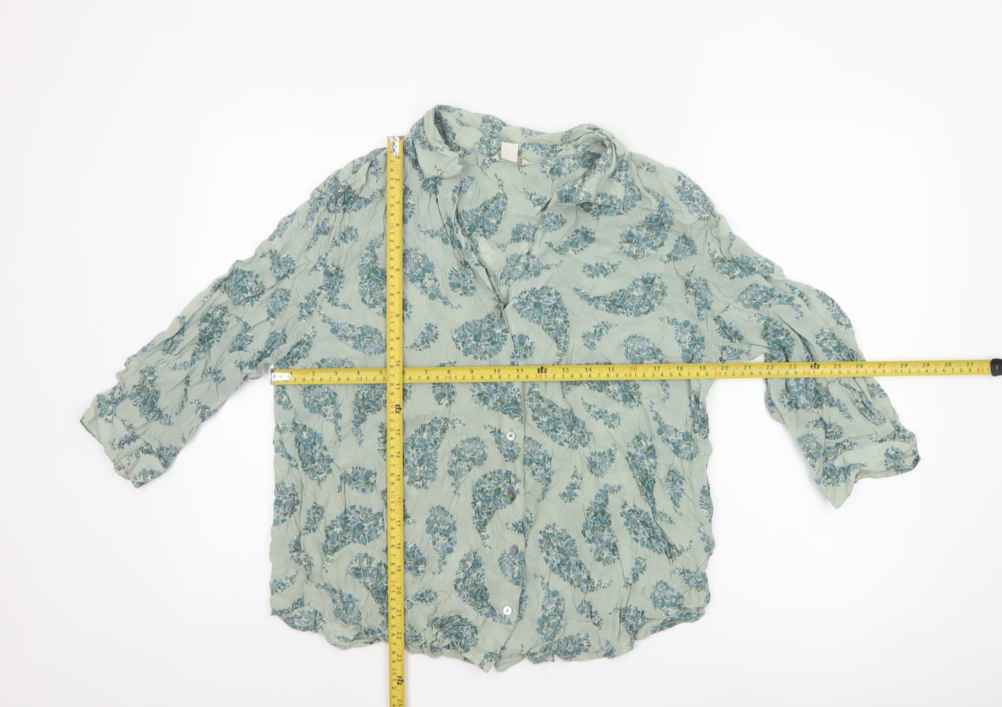 Monsoon Women Green Paisley 3/4 Sleeve Floral Blouse Size 14