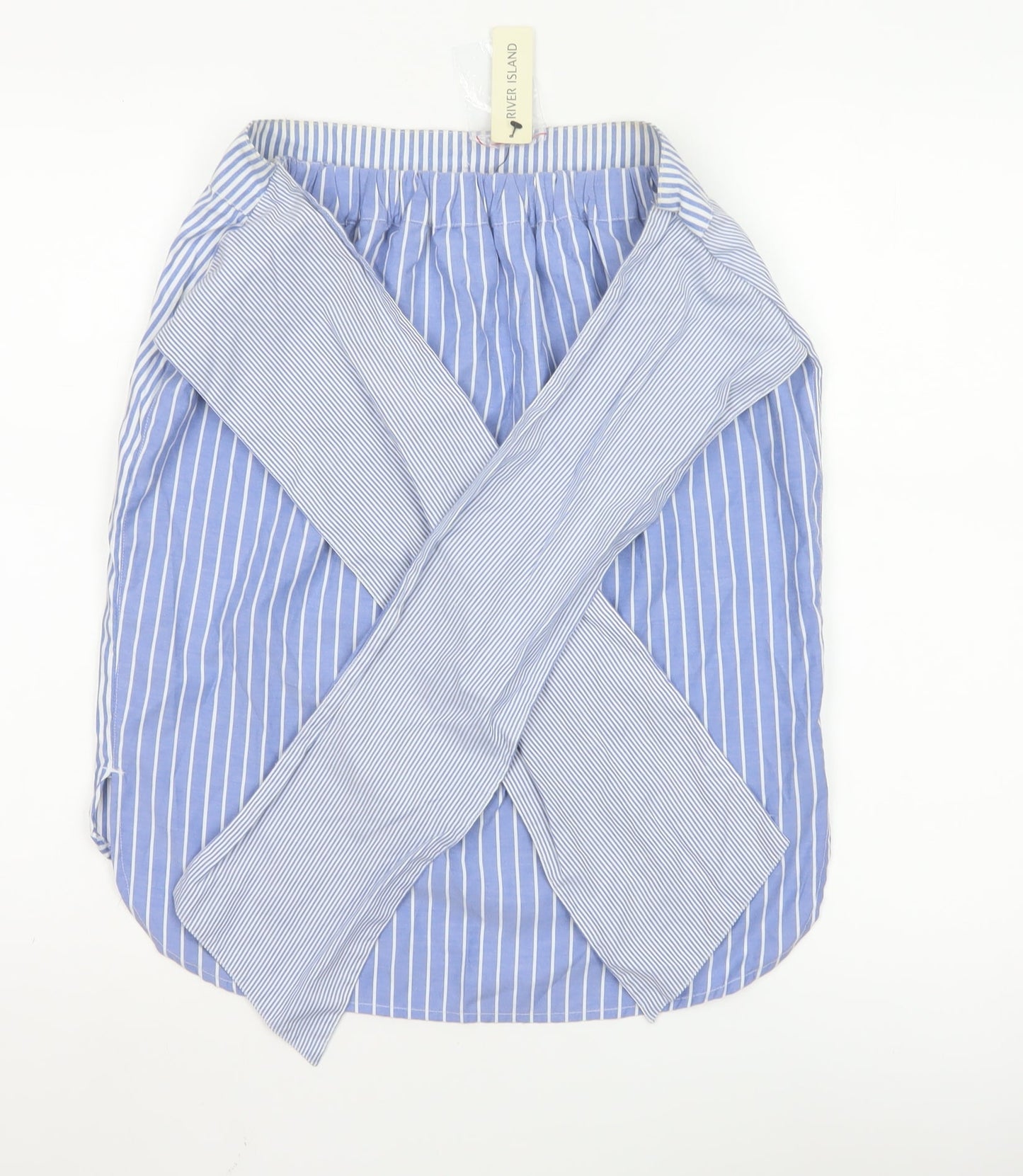 River Island Women Blue Striped Wrap Skirt Size 10 Short