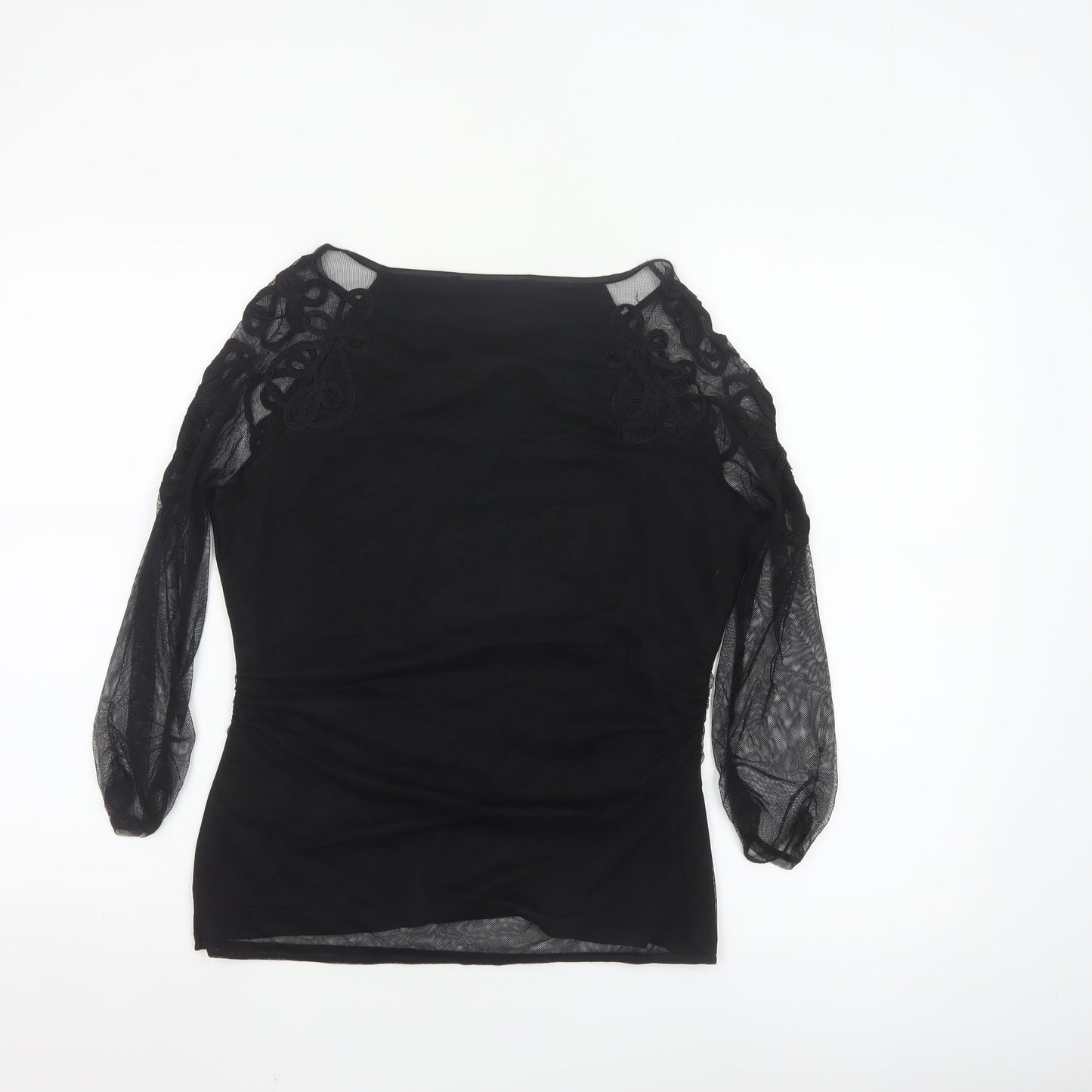 Coast Women’s Black Sheer Embroidered Long Sleeve Tunic Blouse Size S