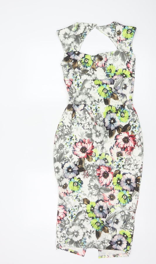 Boohoo Women’s Multicoloured Floral Bodycon Midi Dress Size 8