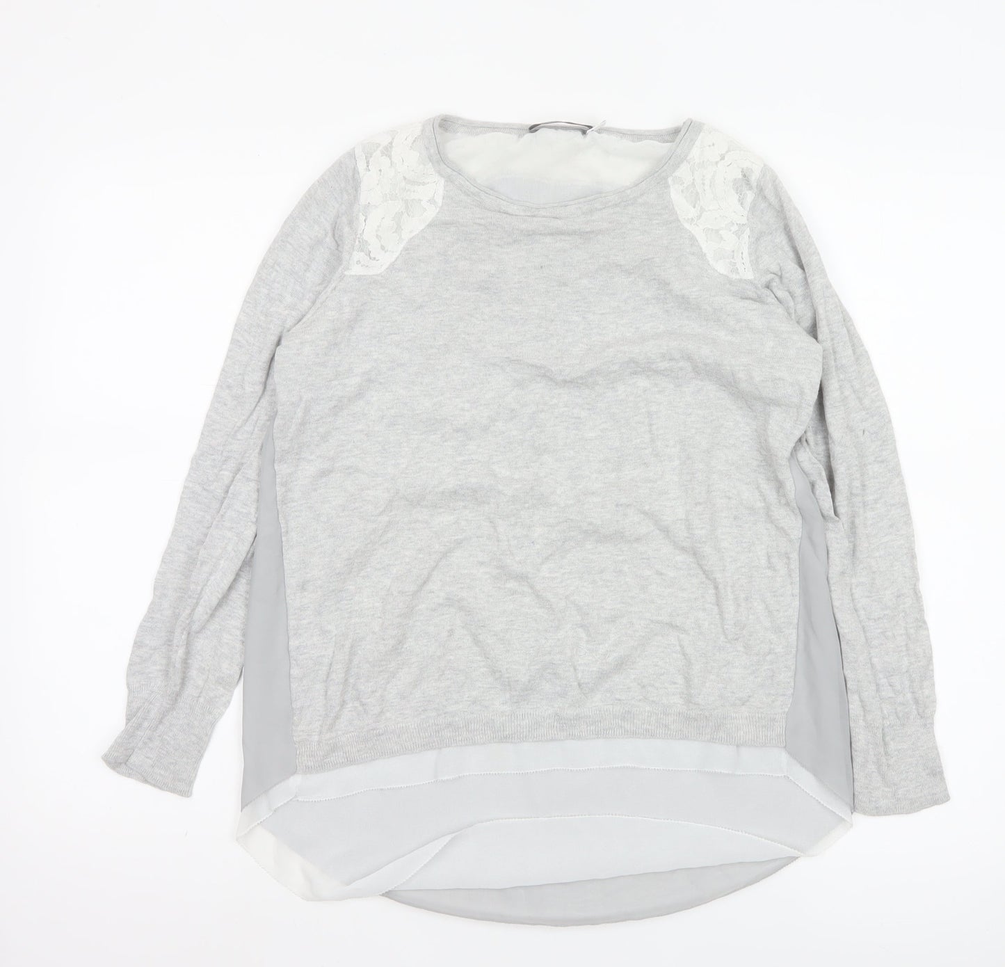 Mint Velvet Womens Grey Lace Detail Long Sleeve Tunic Blouse Size 8