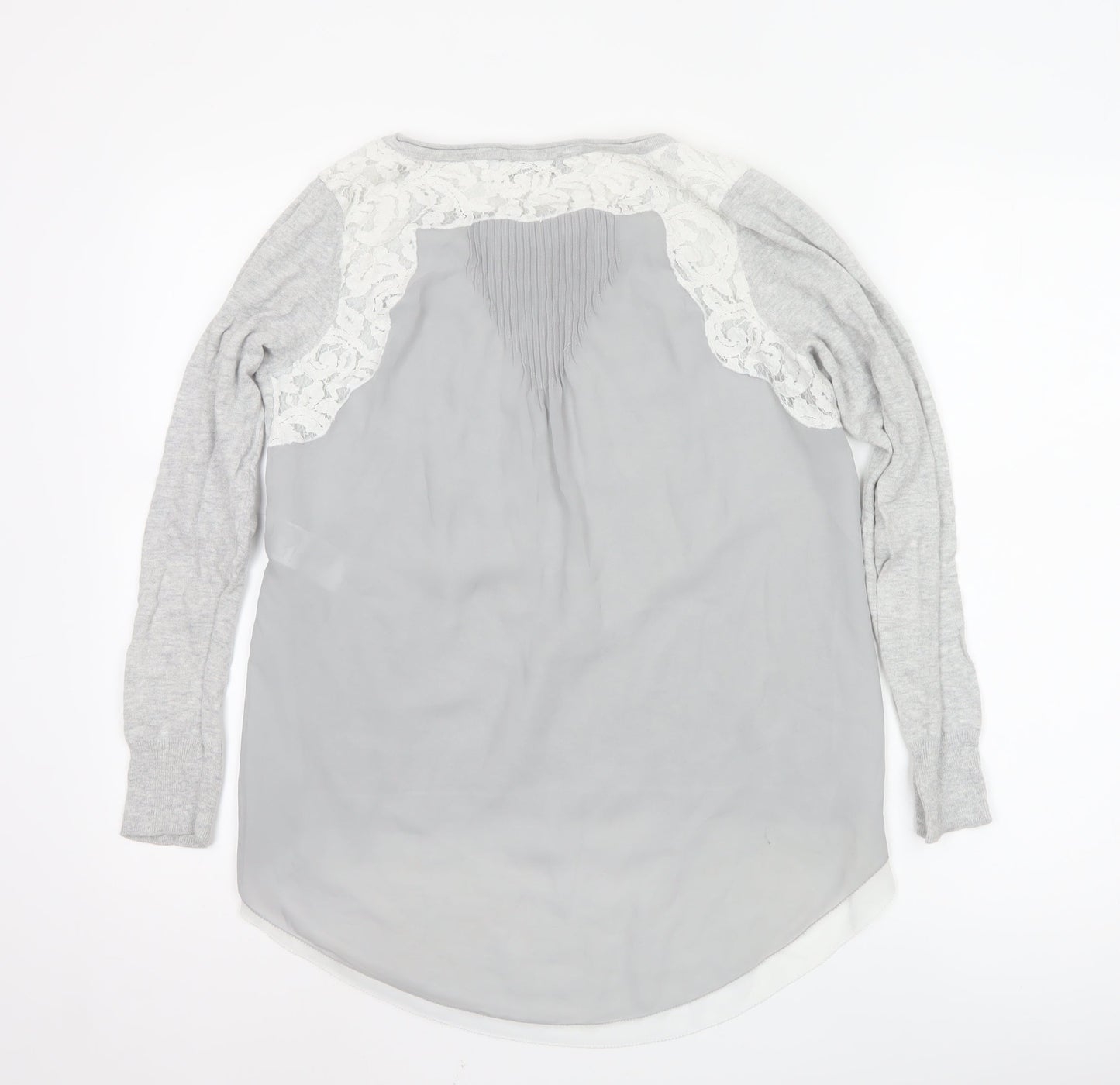 Mint Velvet Womens Grey Lace Detail Long Sleeve Tunic Blouse Size 8