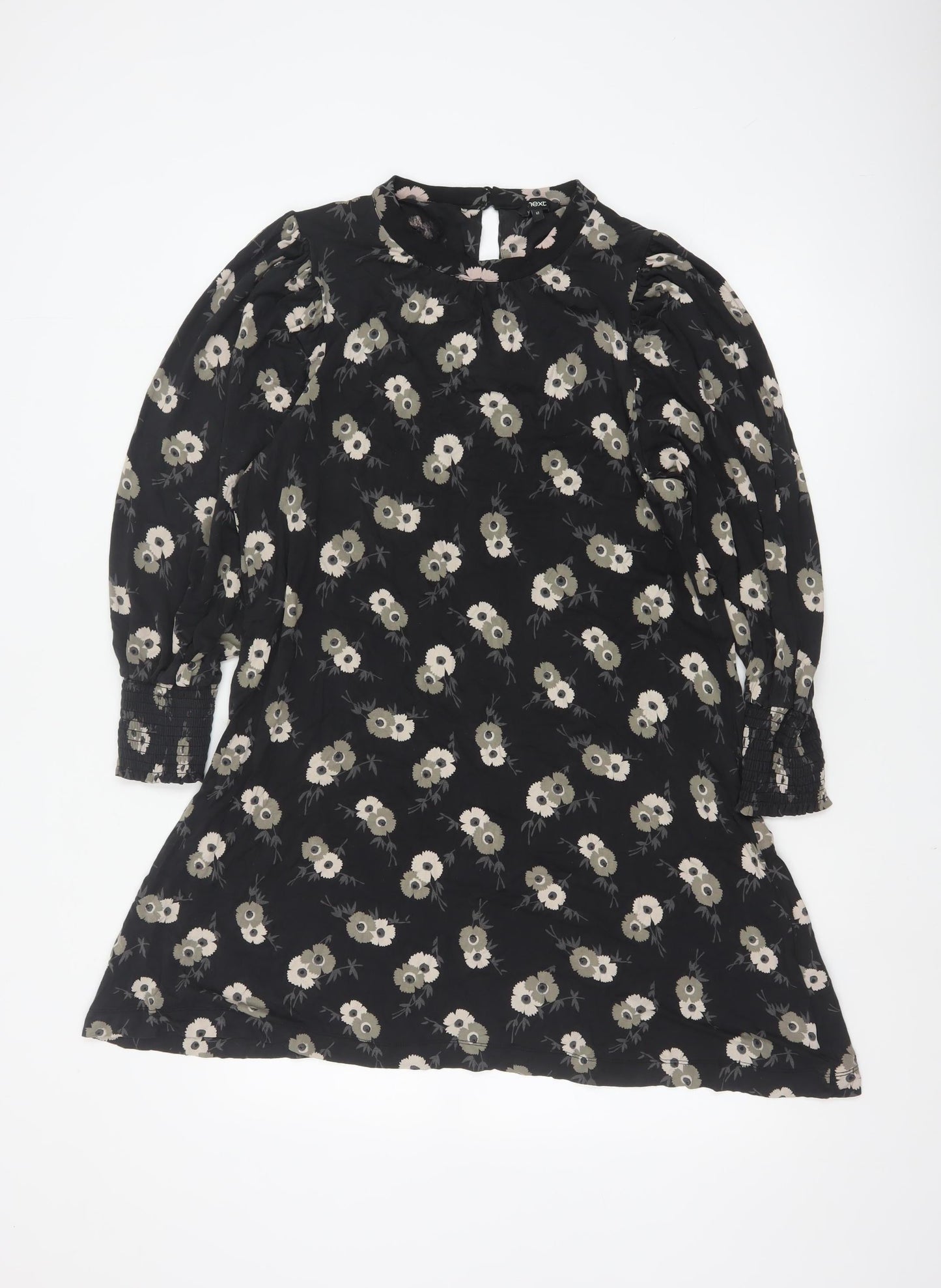 Next Women’s Black Floral Shift Dress Size 12 Long Sleeve