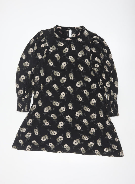 Next Women’s Black Floral Shift Dress Size 12 Long Sleeve