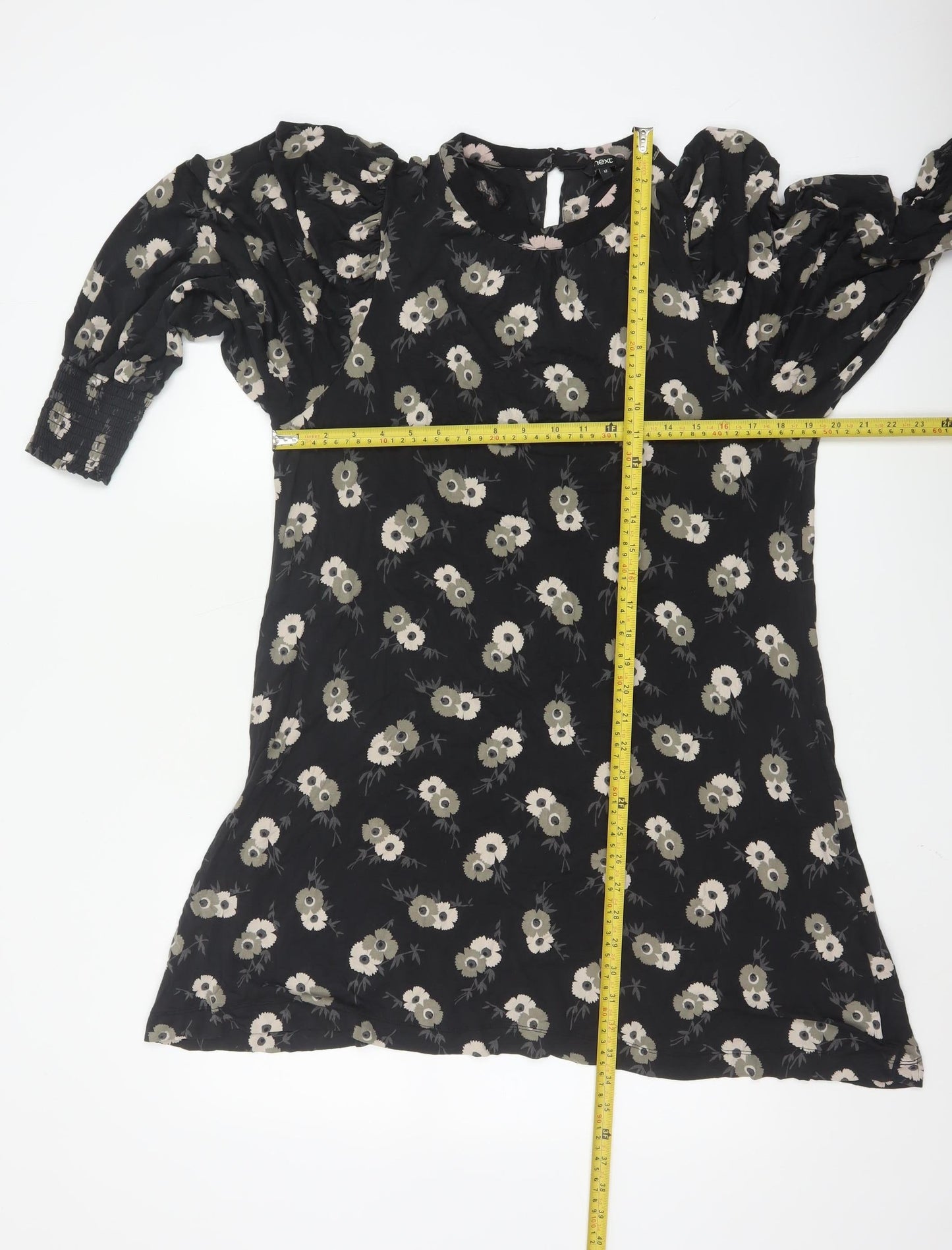 Next Women’s Black Floral Shift Dress Size 12 Long Sleeve