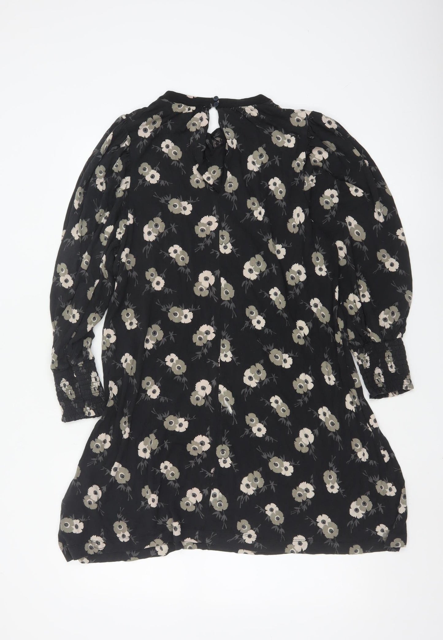 Next Women’s Black Floral Shift Dress Size 12 Long Sleeve