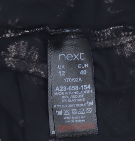 Next Women’s Black Floral Shift Dress Size 12 Long Sleeve