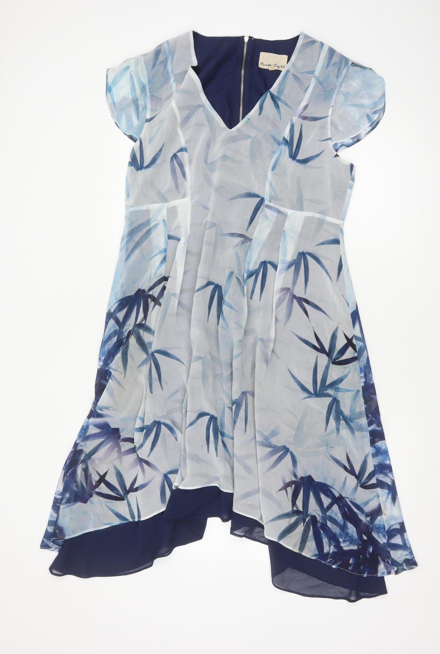 Phase Eight Women Blue Floral Asymmetric Midi Dress UK 12