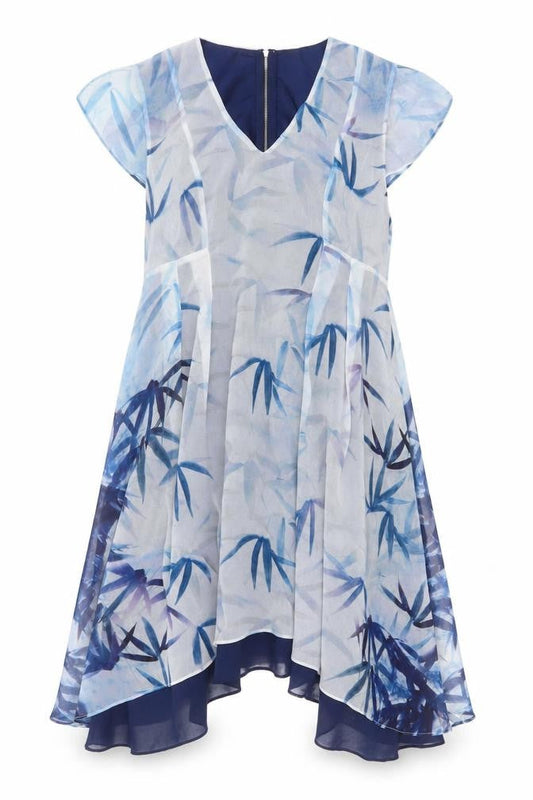 Phase Eight Women Blue Floral Asymmetric Midi Dress UK 12