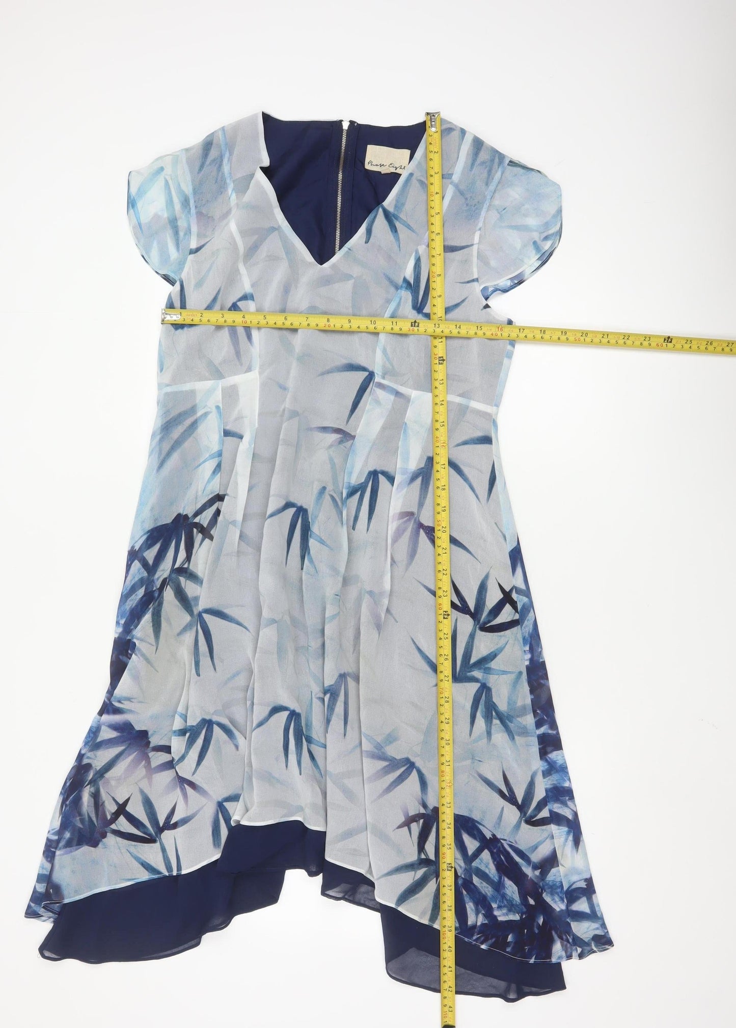 Phase Eight Women Blue Floral Asymmetric Midi Dress UK 12