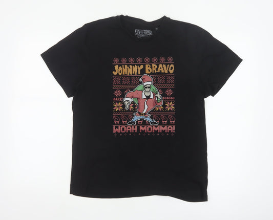 Cartoon Network Johnny Bravo Black Christmas Graphic Men's M T-Shirt