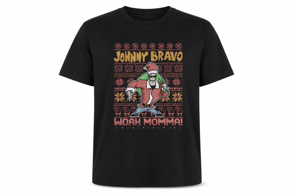 Cartoon Network Johnny Bravo Black Christmas Graphic Men's M T-Shirt