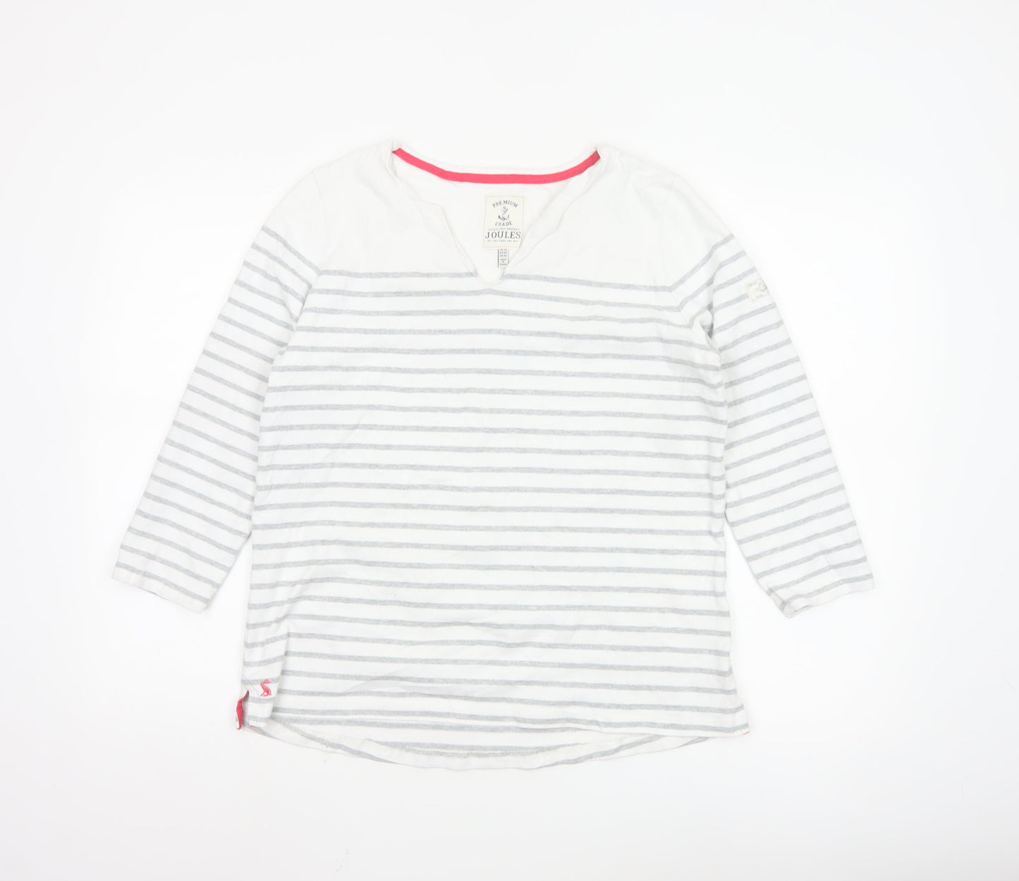 Joules Women’s White Striped 3/4 Sleeve Cotton V-Neck T-Shirt Size 14