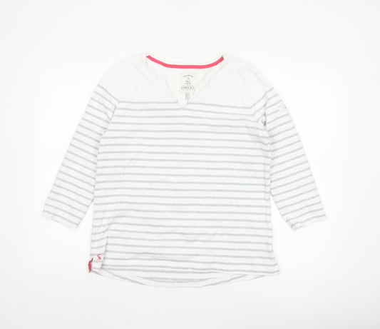 Joules Women’s White Striped 3/4 Sleeve Cotton V-Neck T-Shirt Size 14