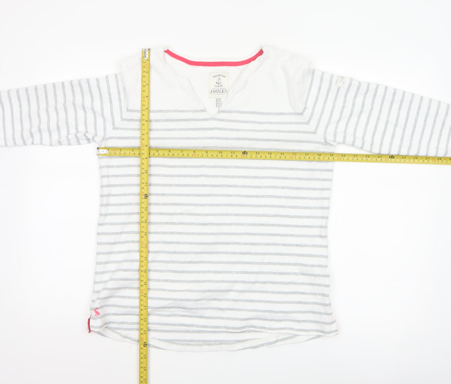 Joules Women’s White Striped 3/4 Sleeve Cotton V-Neck T-Shirt Size 14