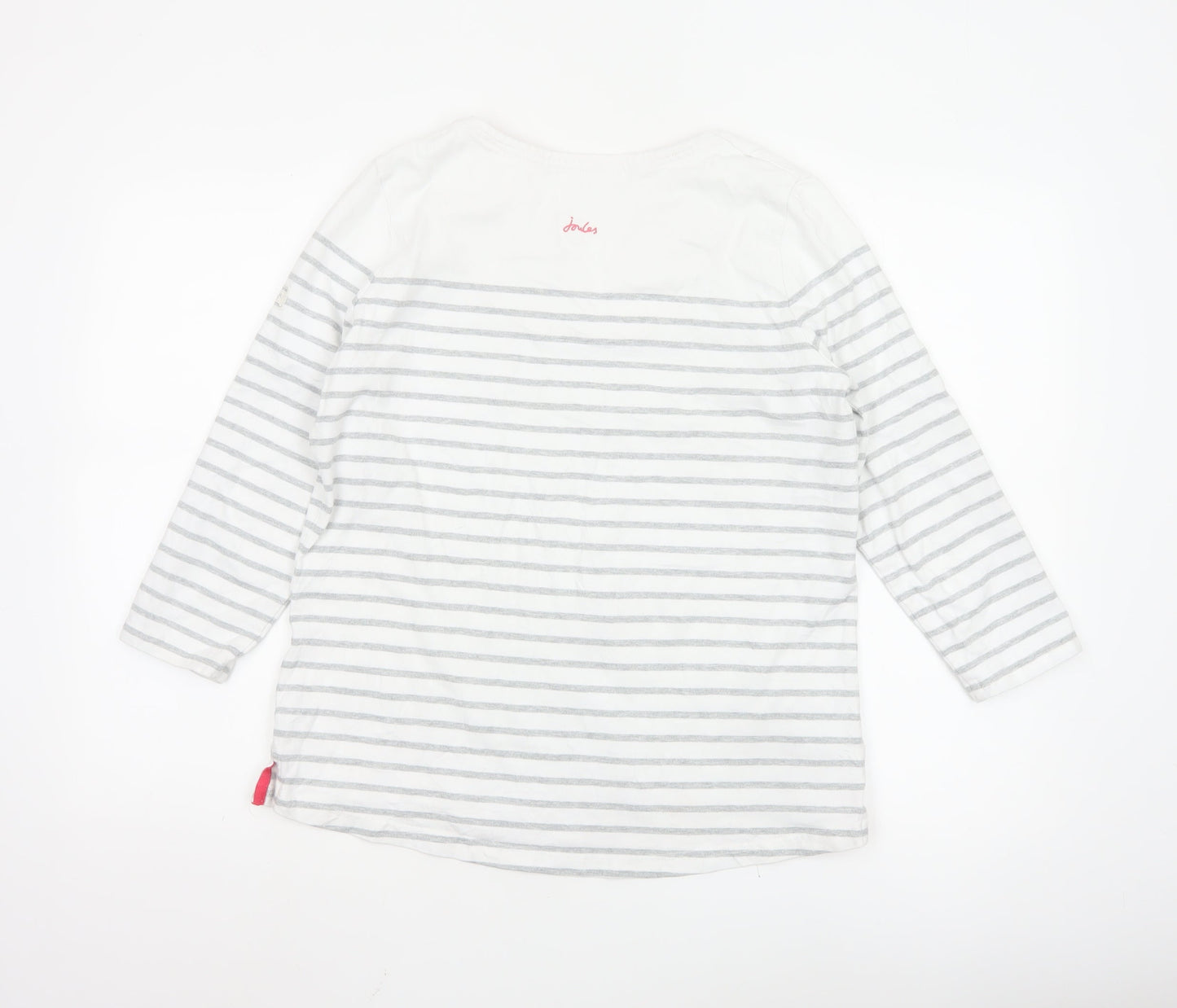 Joules Women’s White Striped 3/4 Sleeve Cotton V-Neck T-Shirt Size 14