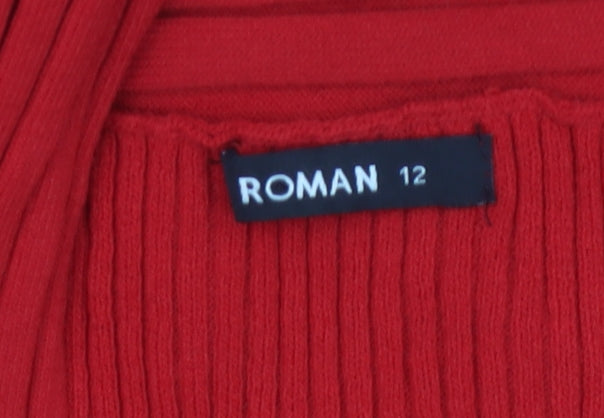 Roman Womens Red Long Sleeve Open Front Knit Cardigan Size 12