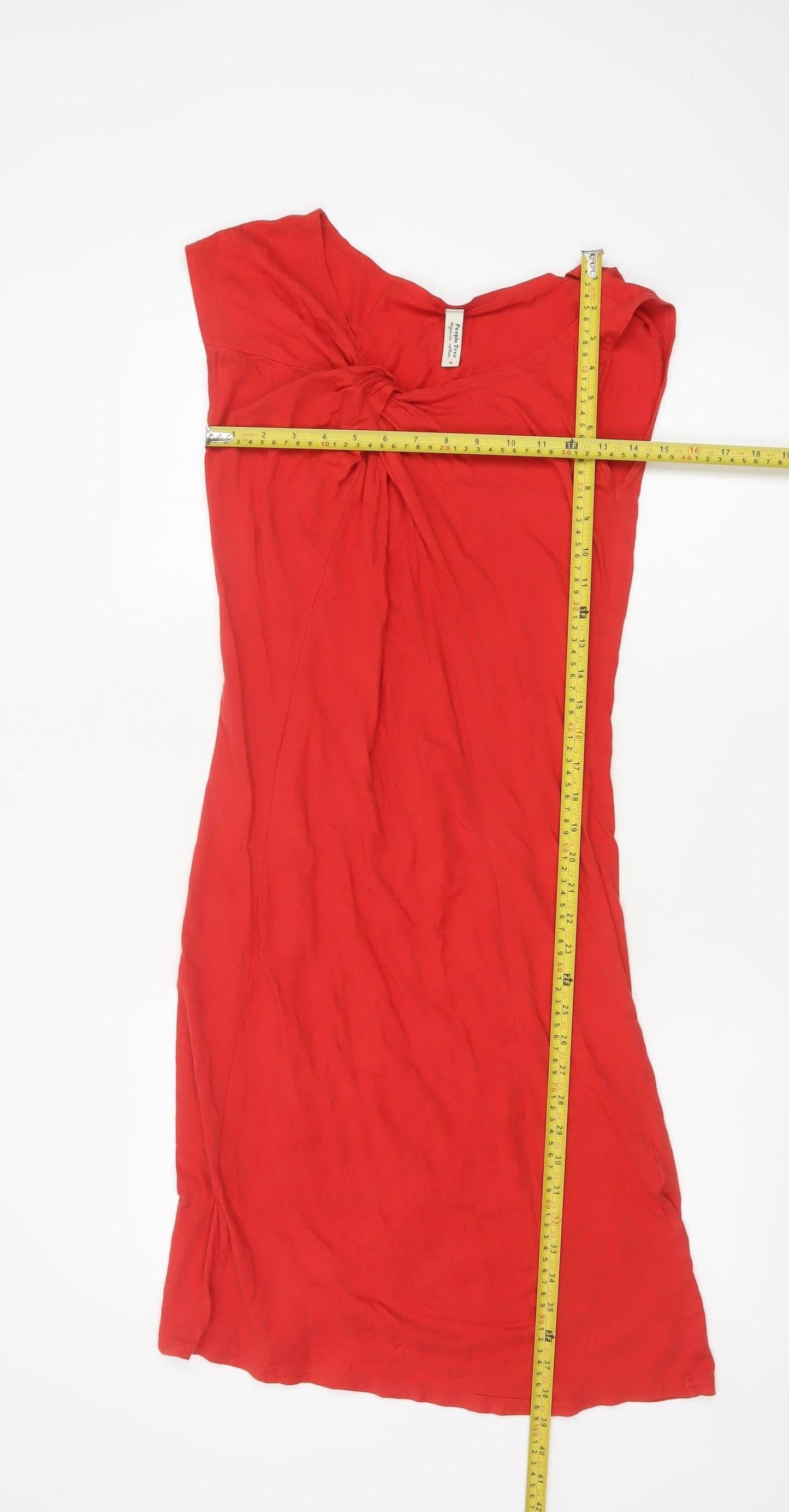 People Tree Women Red Organic Cotton Shift Dress Size M