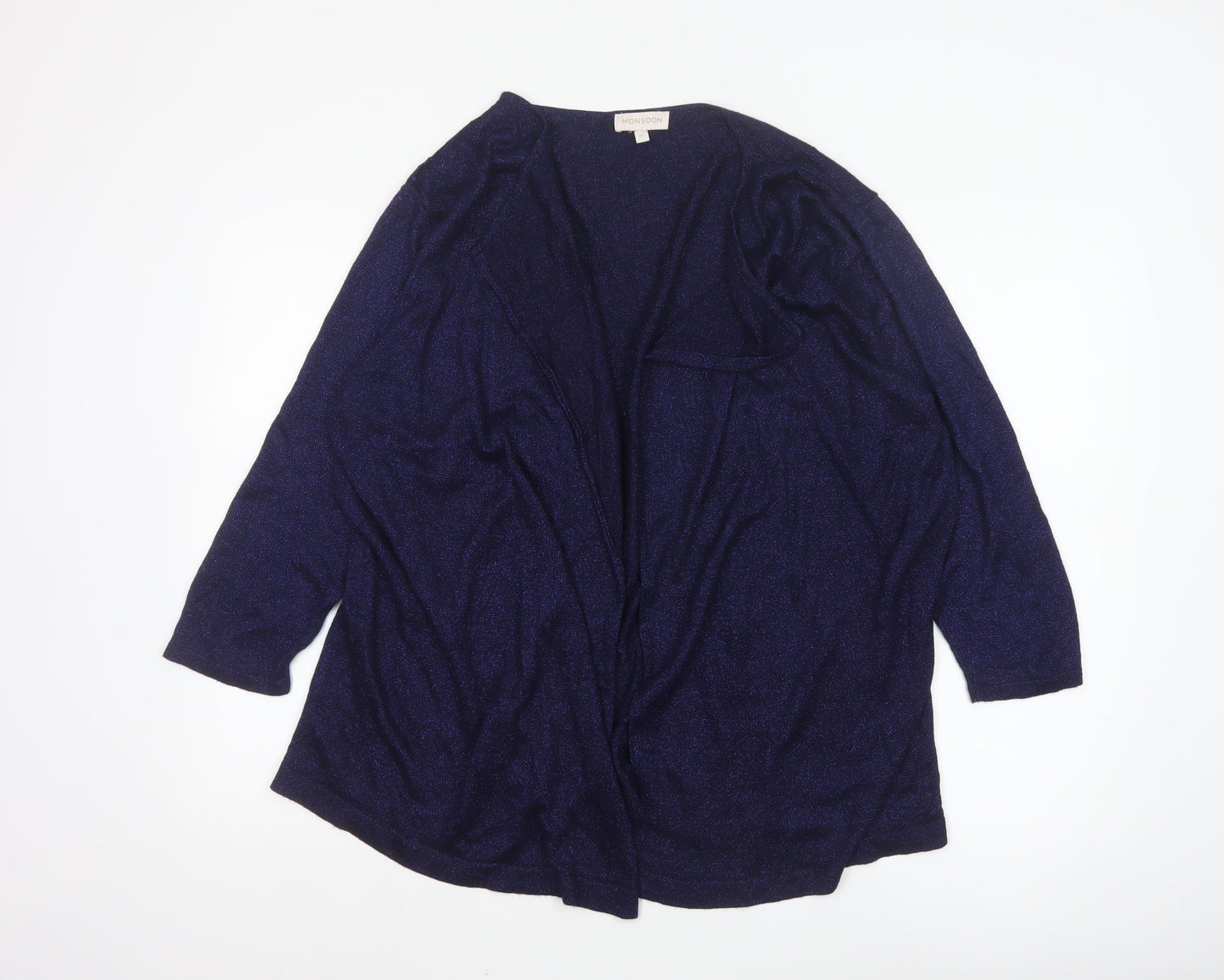Monsoon Women's Blue Glitter Open Front Knit Cardigan XL