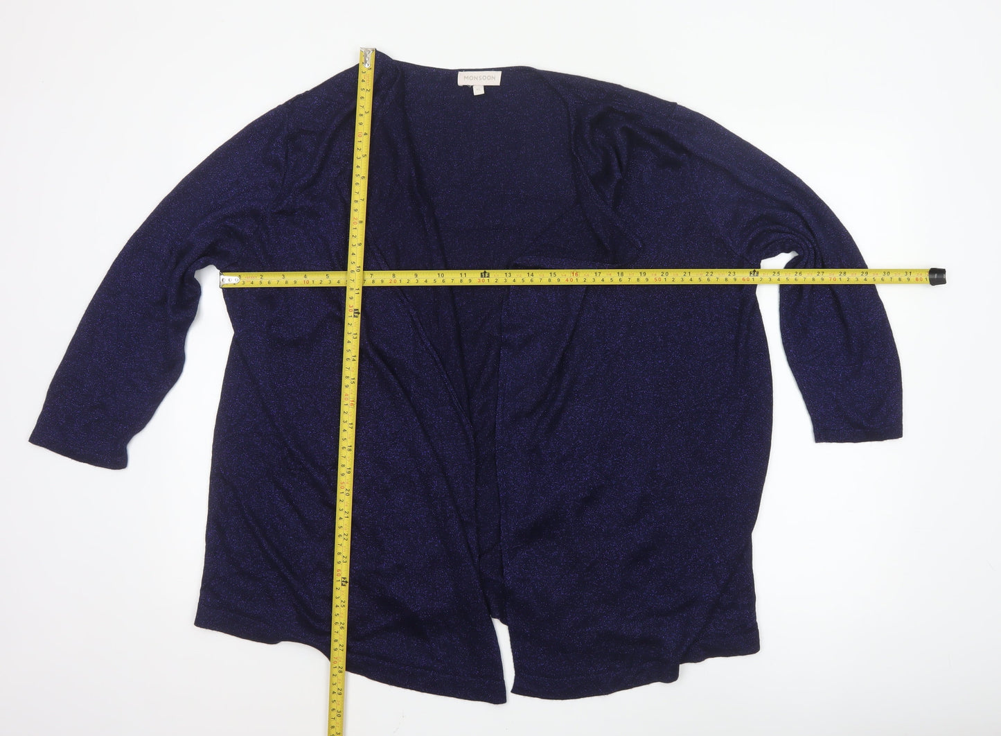 Monsoon Women's Blue Glitter Open Front Knit Cardigan XL