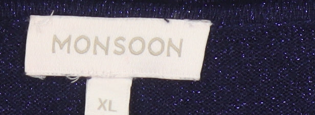 Monsoon Women's Blue Glitter Open Front Knit Cardigan XL