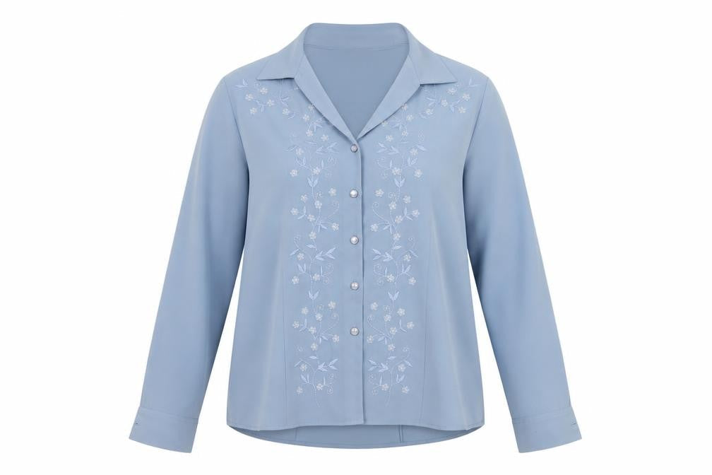 Marks & Spencer Women Blue Embroidered Long Sleeve Blouse UK 12