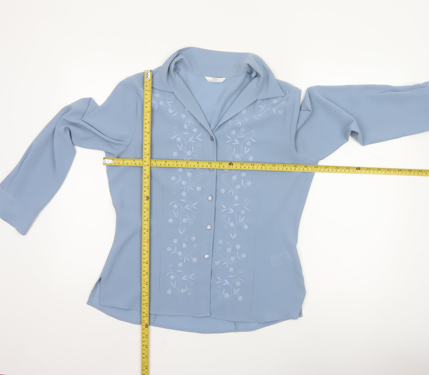 Marks and Spencer Women Blue Embroidered Long Sleeve Blouse UK 12