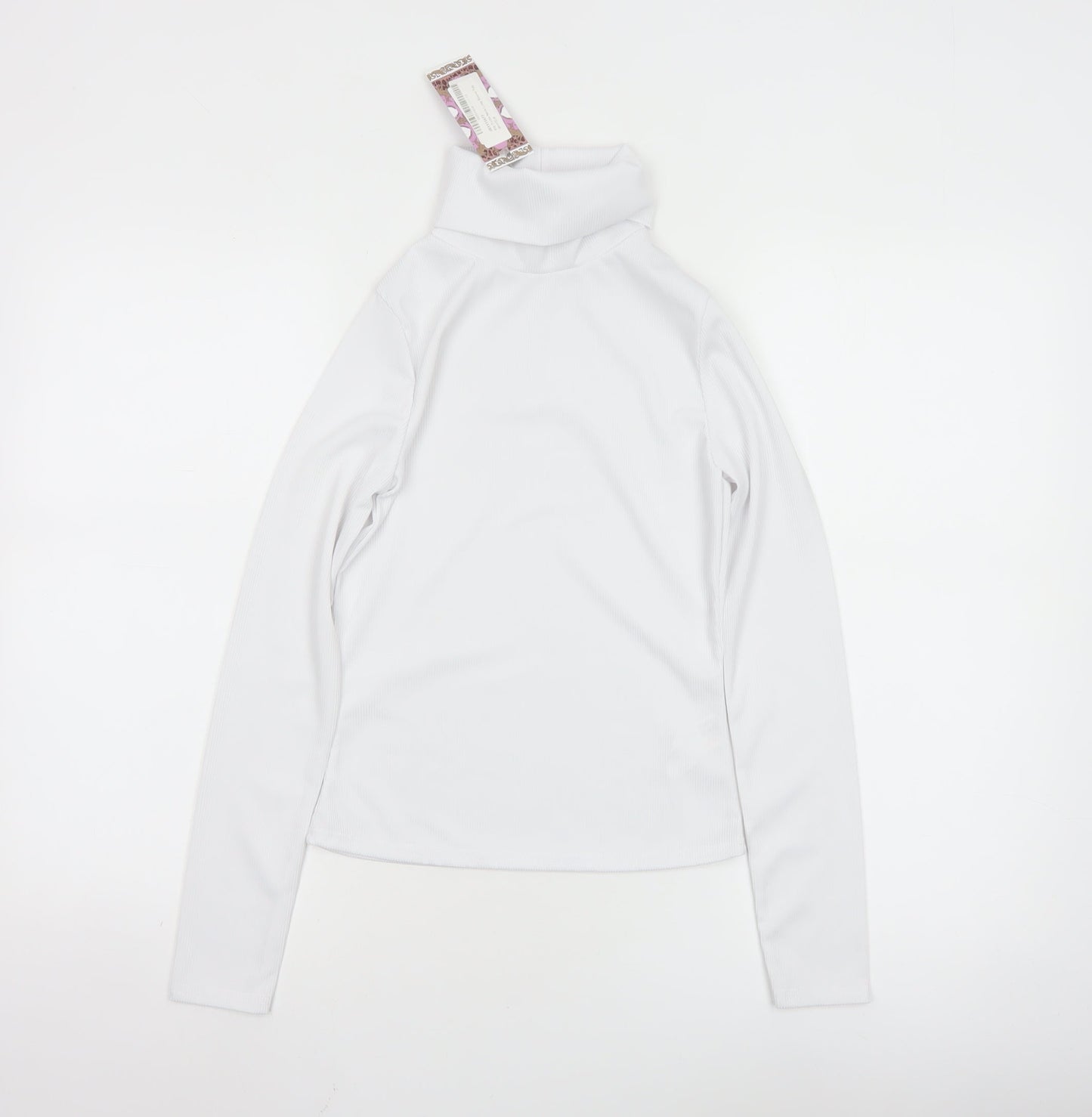 Boohoo Women White Roll Neck Long Sleeve Slim Fit Top Size 8