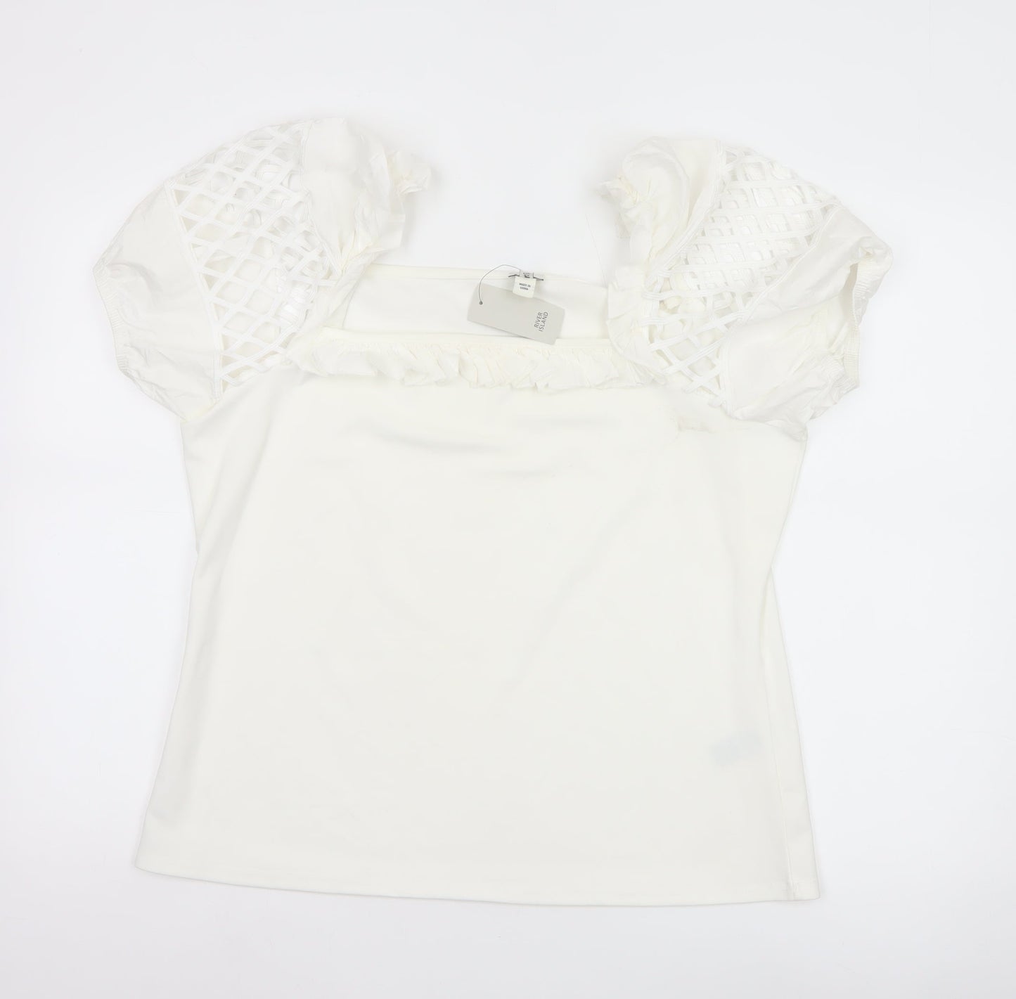 River Island Womens White Size 18 Puff Sleeve Crochet Top