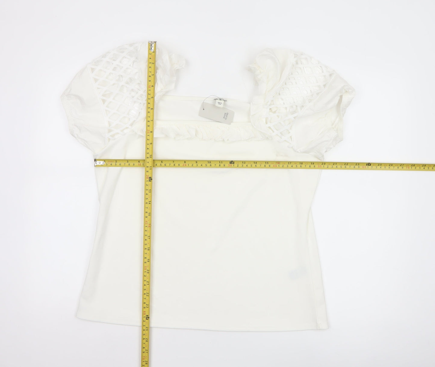 River Island Womens White Size 18 Puff Sleeve Crochet Top