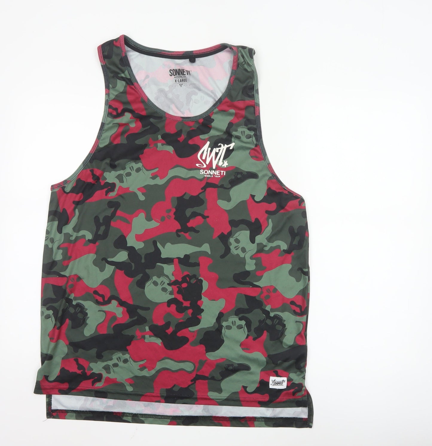 Sonneti Men's Green Red Camouflage Sleeveless Tank Top XL