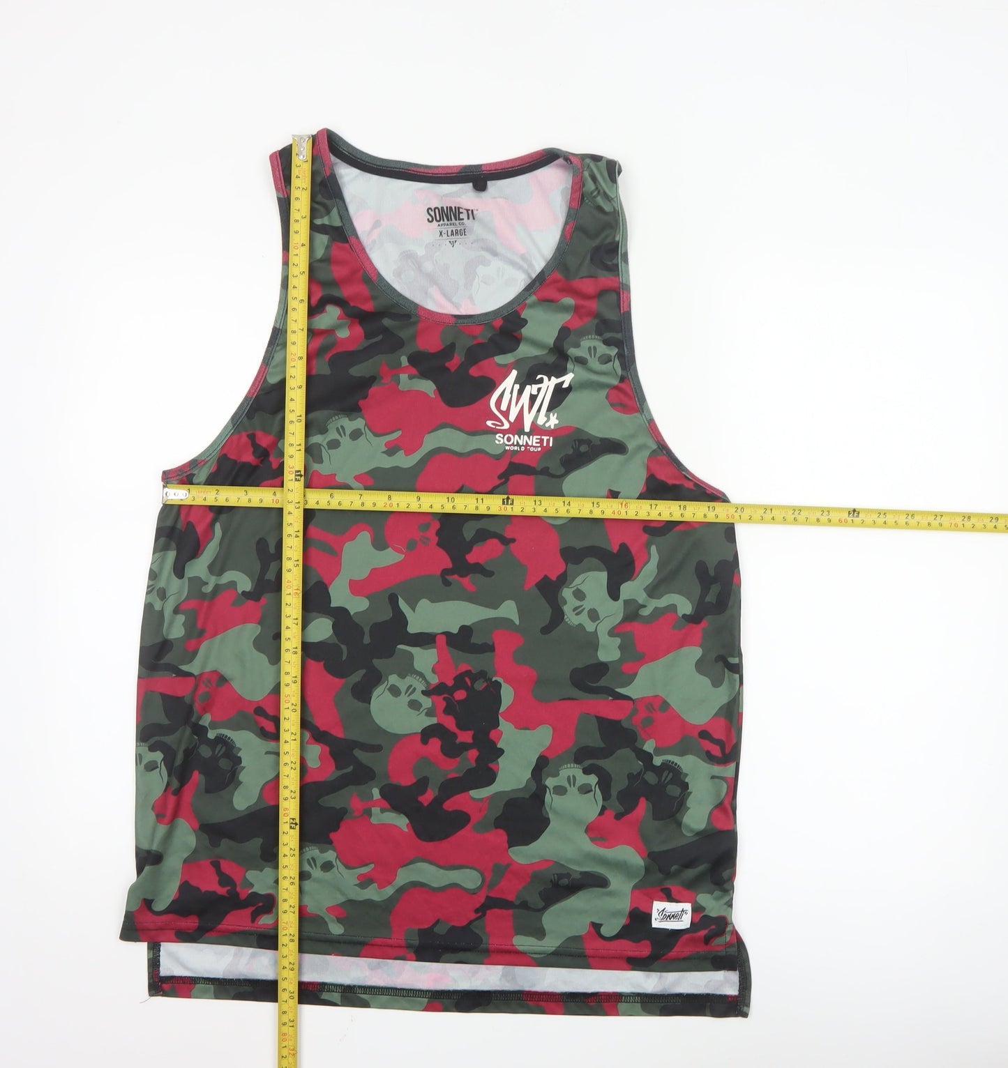 Sonneti Men's Green Red Camouflage Sleeveless Tank Top XL