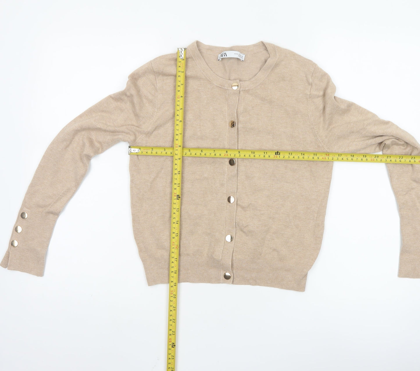 Zara Womens Beige Long Sleeve Cardigan with Button Accents Size 12