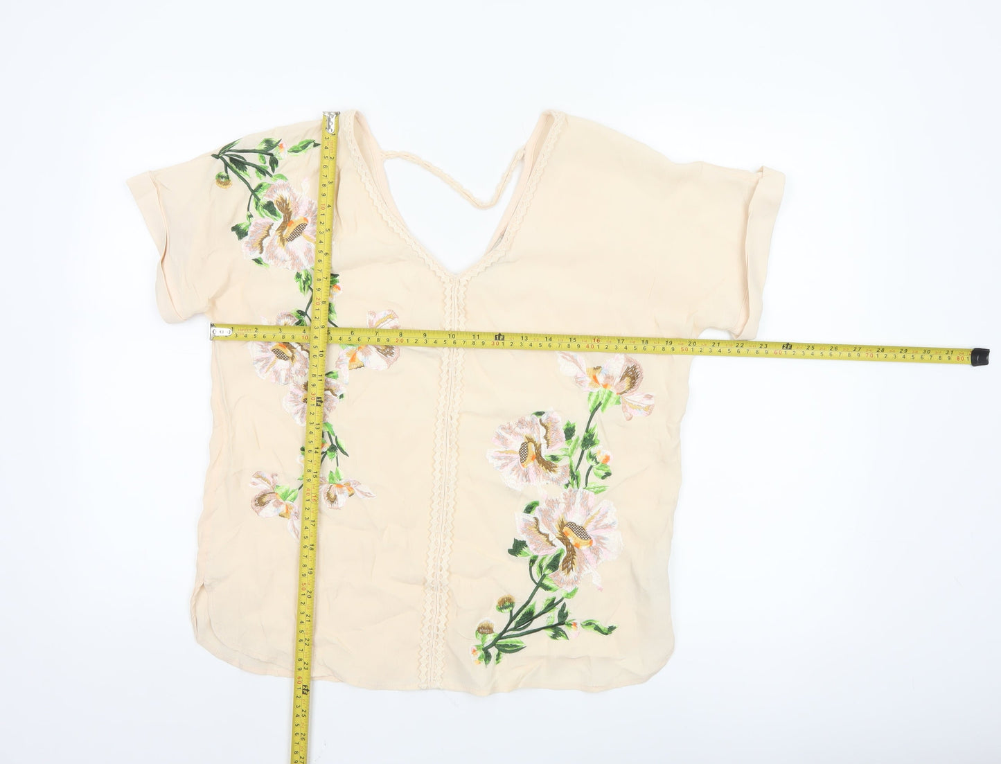 Oasis Women’s Beige Floral Embroidered Tunic Blouse Size 12