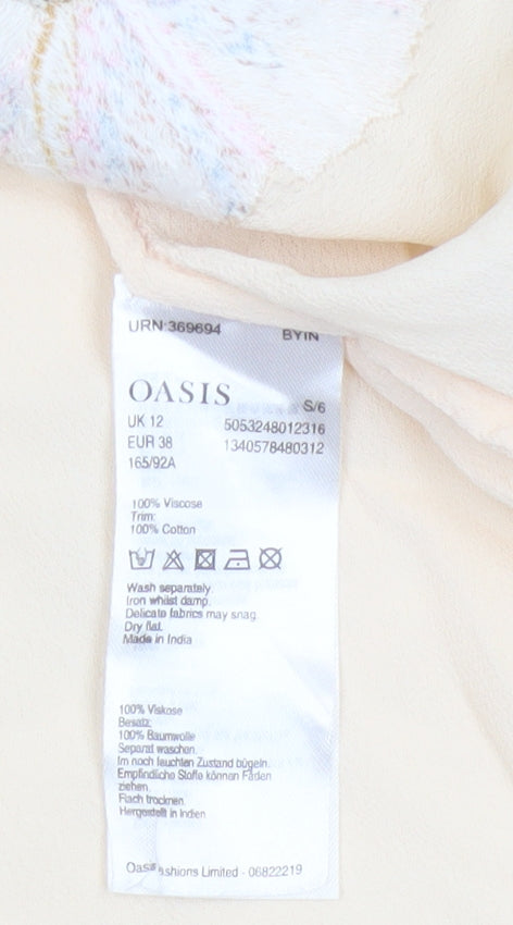 Oasis Women’s Beige Floral Embroidered Tunic Blouse Size 12