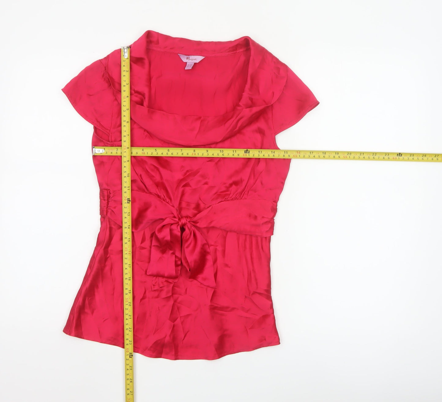 Monsoon Women’s Pink Silk Wrap Blouse UK 10 Short Sleeve Cowl Neck