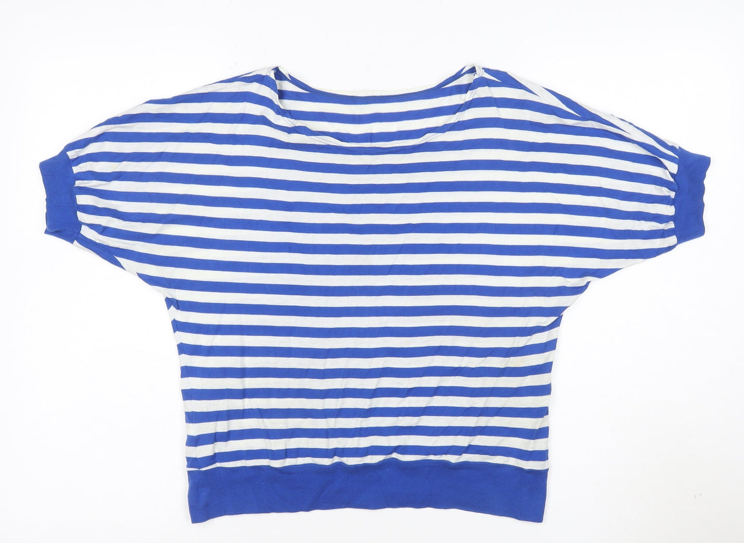 Marks and Spencer Women's Blue Striped Cotton Boat Neck T-Shirt Size 14