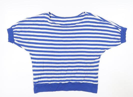 Marks and Spencer Women's Blue Striped Cotton Boat Neck T-Shirt Size 14