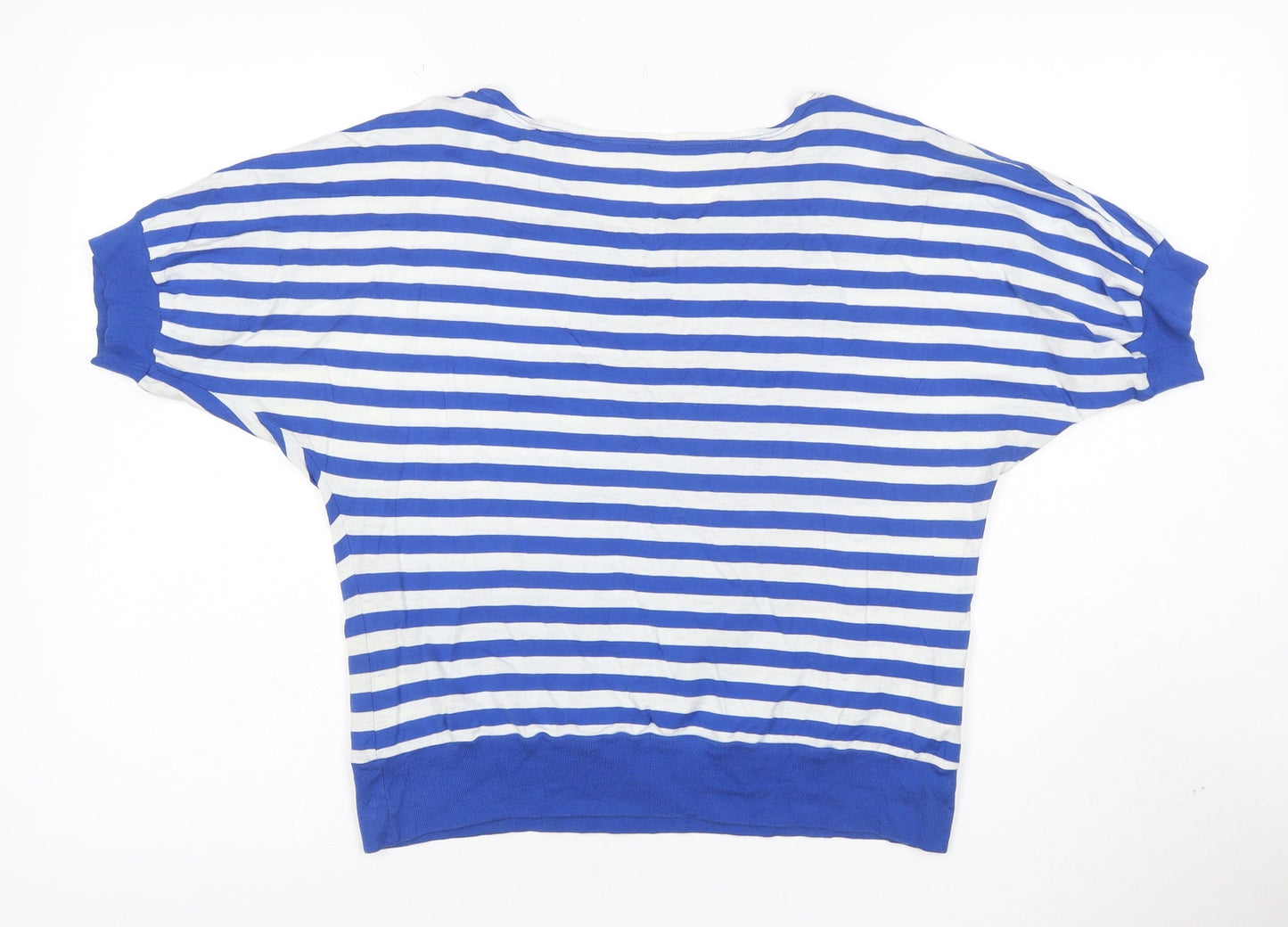 Marks and Spencer Women's Blue Striped Cotton Boat Neck T-Shirt Size 14