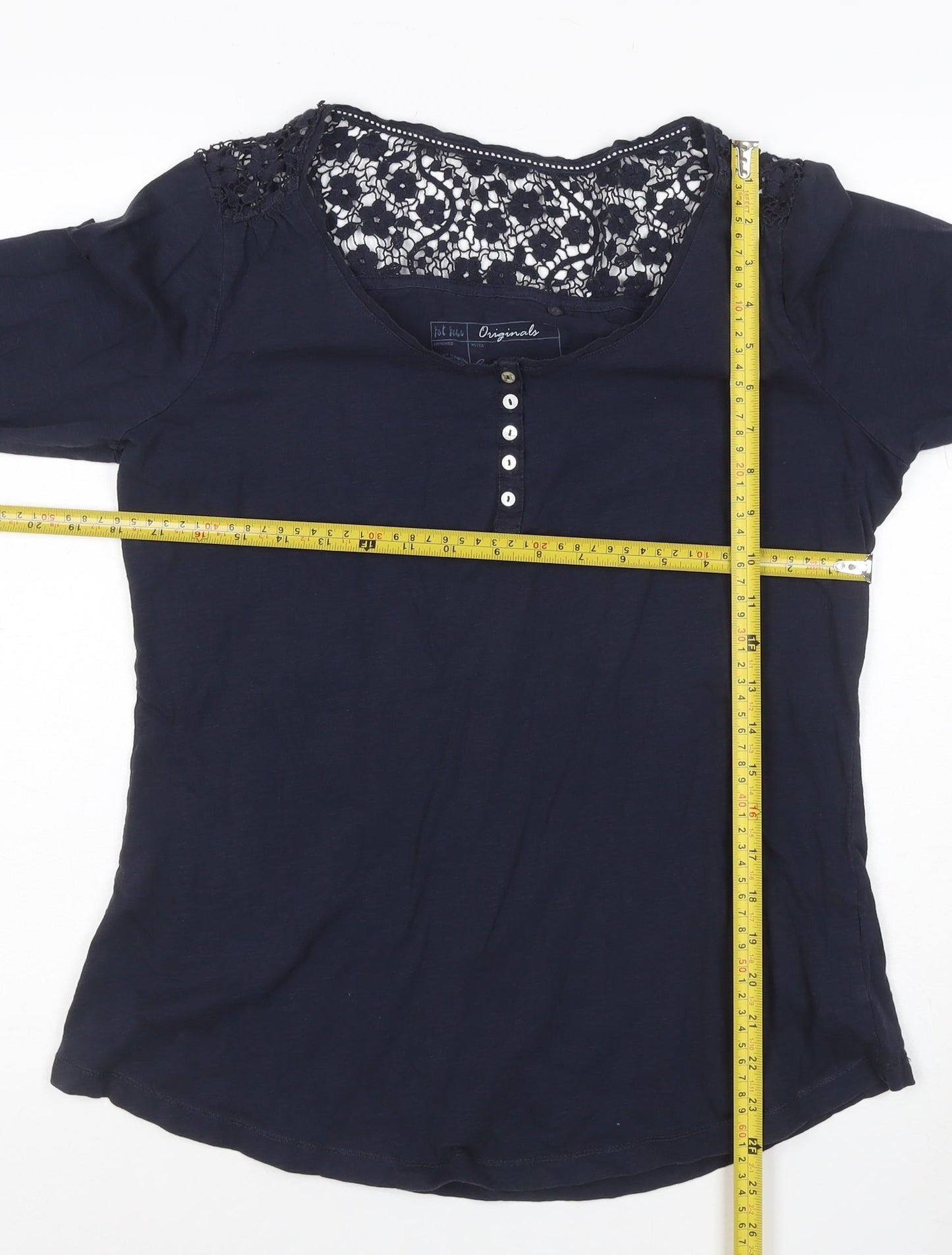 Fat Face Women's Blue Crochet Tunic Blouse Size 16 Cotton