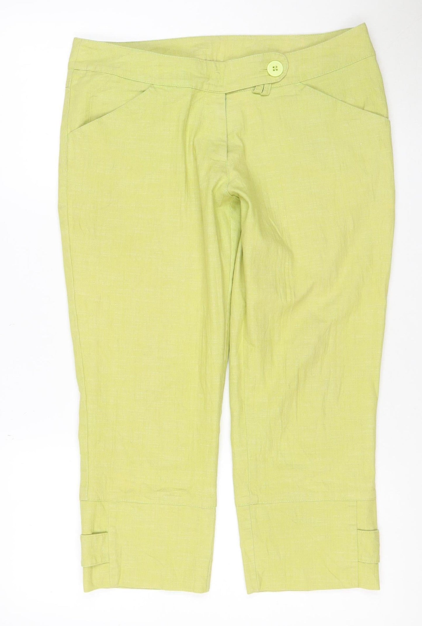 SOLO Italy Women’s Green Linen Blend Cropped Jeans Size 14