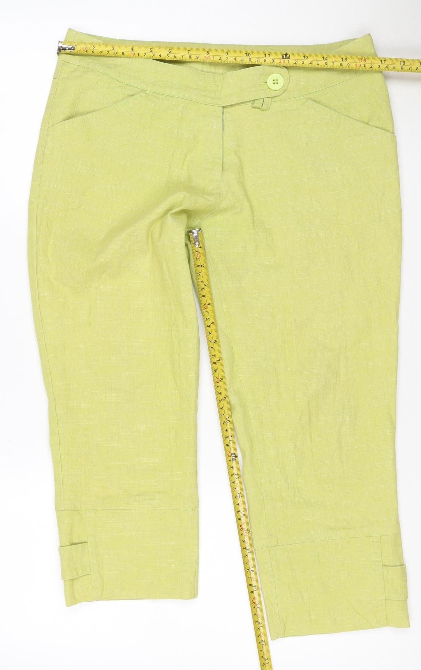 SOLO Italy Women’s Green Linen Blend Cropped Jeans Size 14