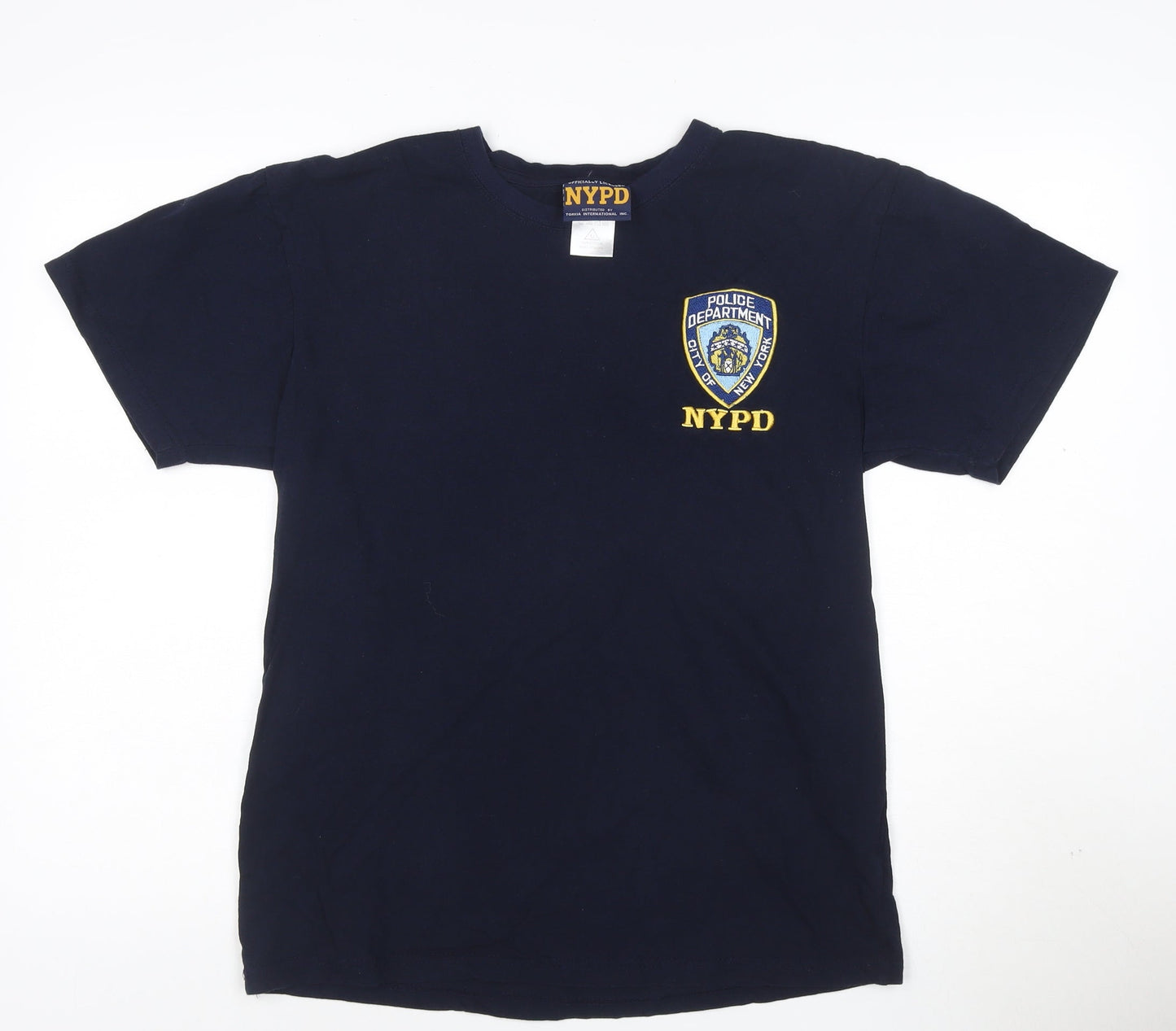 NYPD Men Blue Cotton Crew Neck Short Sleeve Logo T-Shirt M