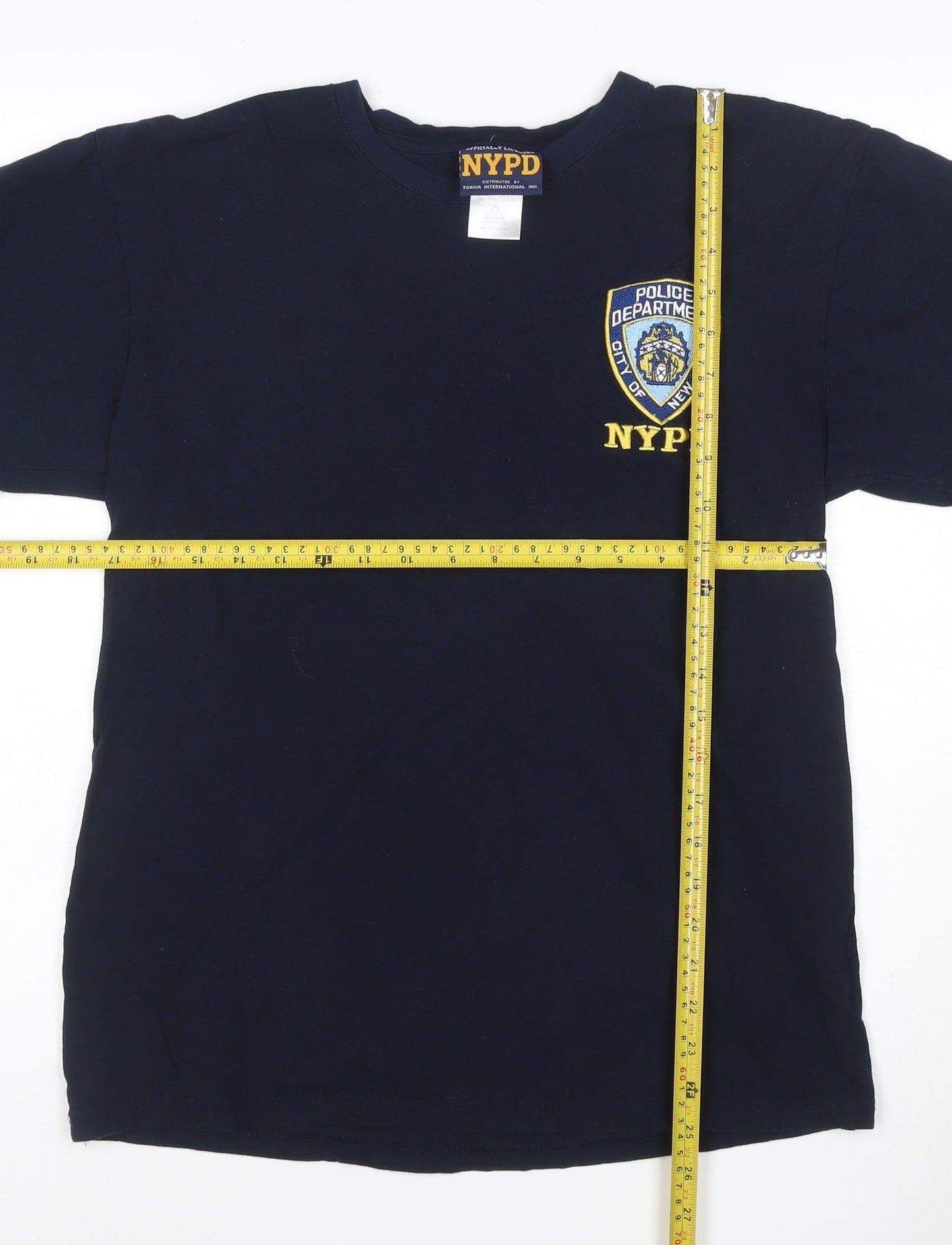 NYPD Men Blue Cotton Crew Neck Short Sleeve Logo T-Shirt M
