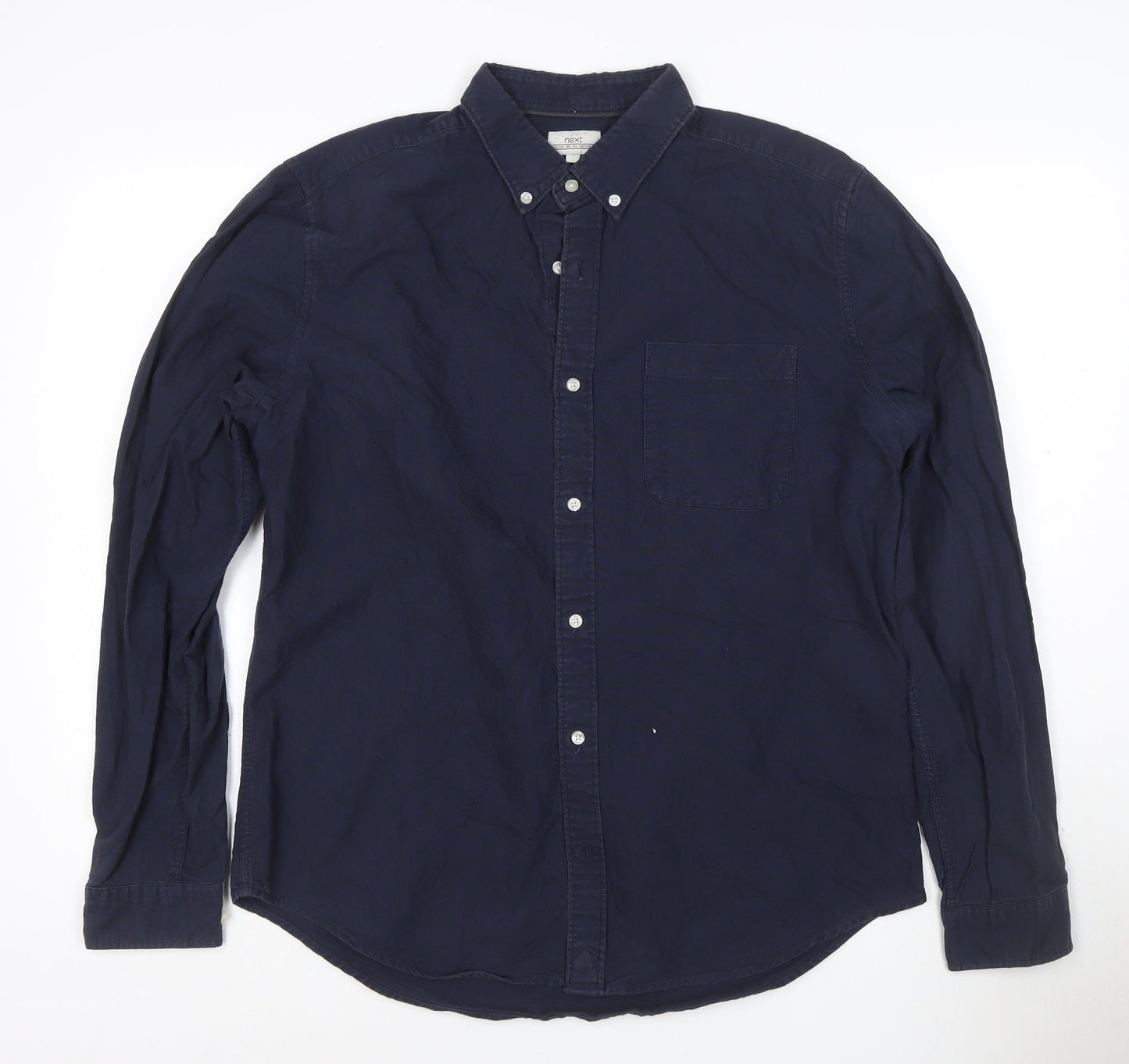 Next Men's Navy Blue Cotton Long Sleeve Button-Up Shirt Size L