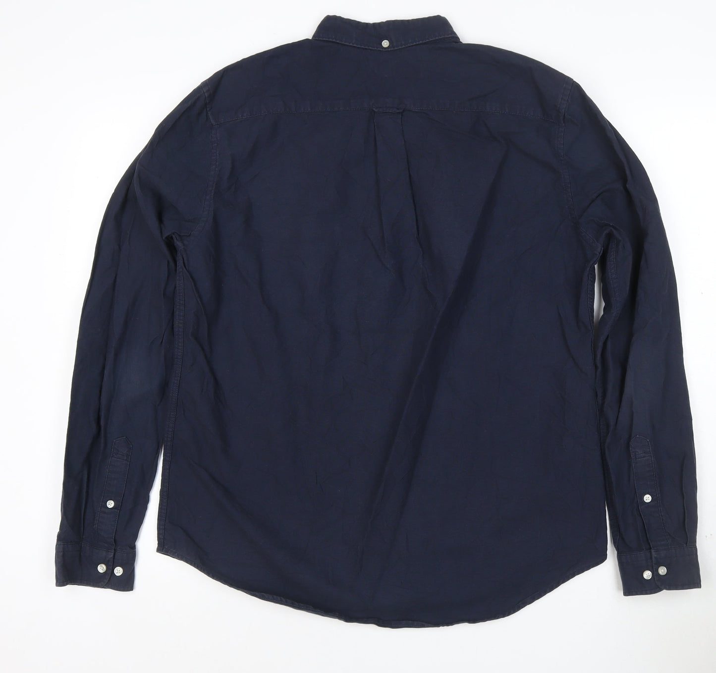 Next Men's Navy Blue Cotton Long Sleeve Button-Up Shirt Size L