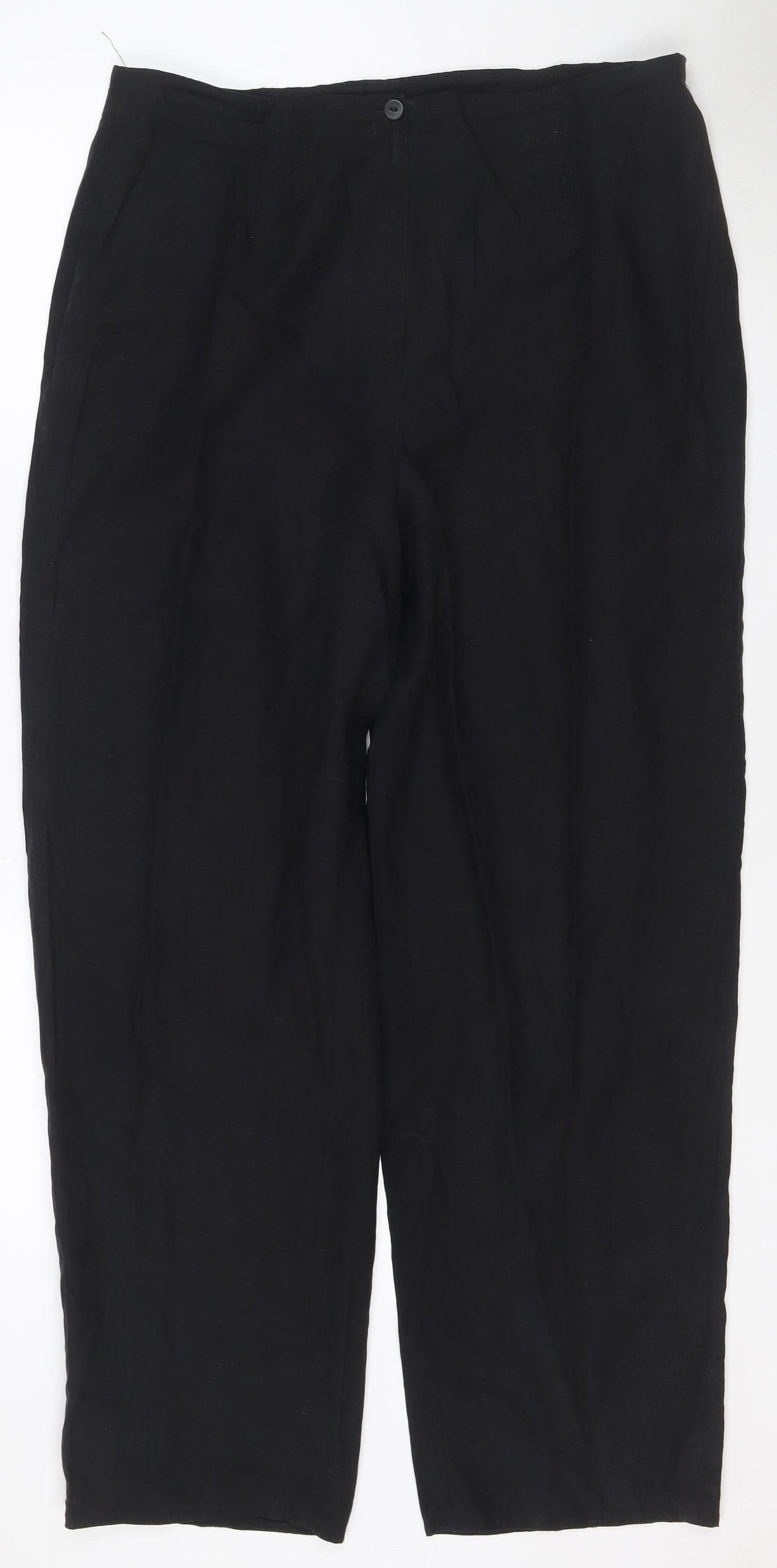 Windsmoor Womens Black Size 16 Linen Blend Wide-Leg Trousers