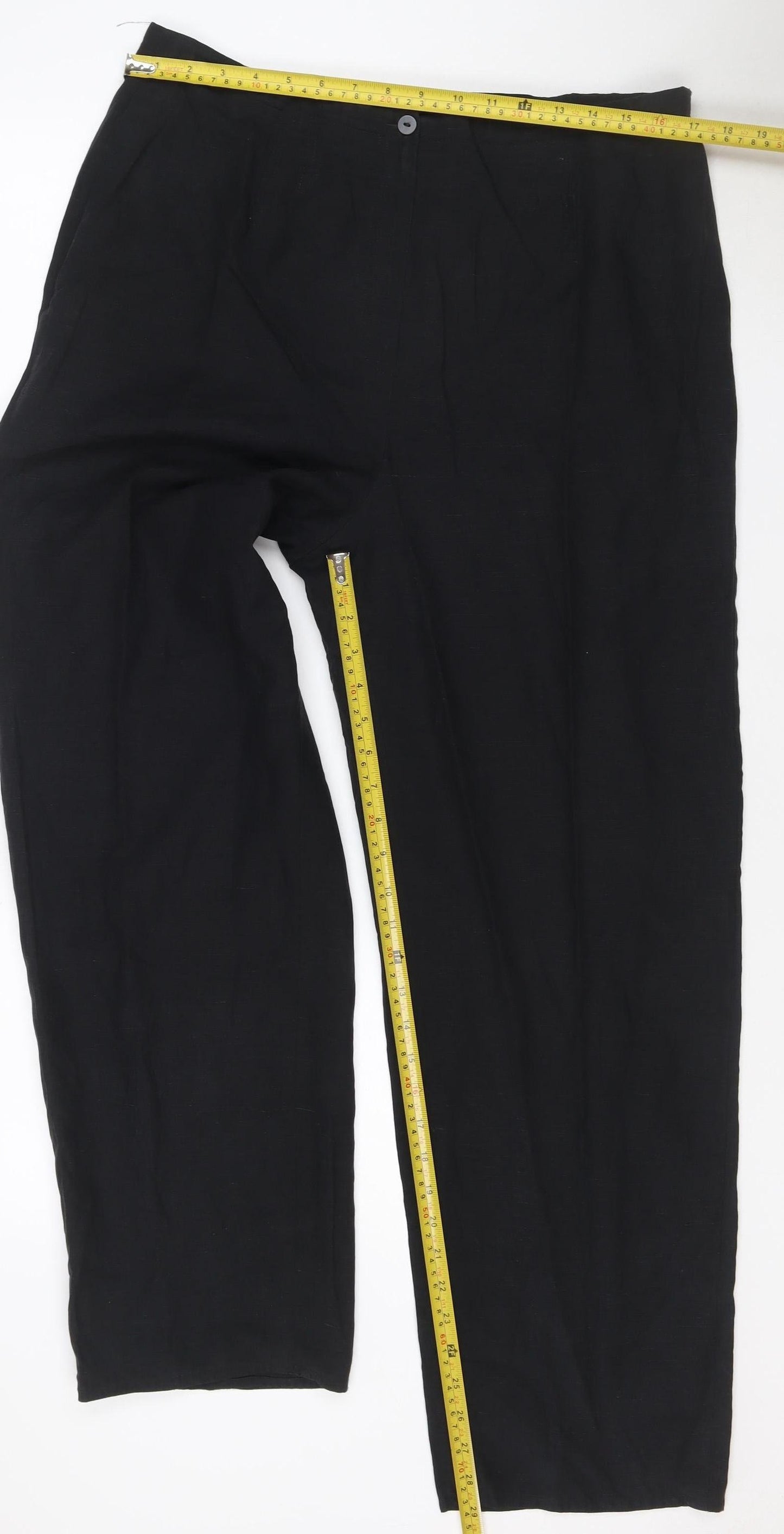 Windsmoor Womens Black Size 16 Linen Blend Wide-Leg Trousers